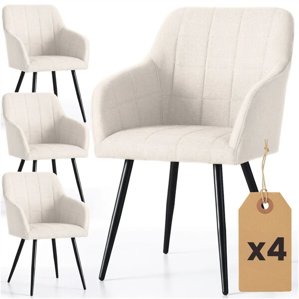 Set 4x jídelní prošívaná židle LARENZA - krémová / černá