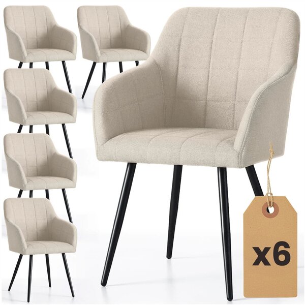 Set 6x jídelní prošívaná židle LARENZA - béžová / černá