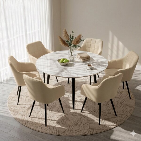 Set 6x jídelní prošívaná židle LARENZA - béžová / černá