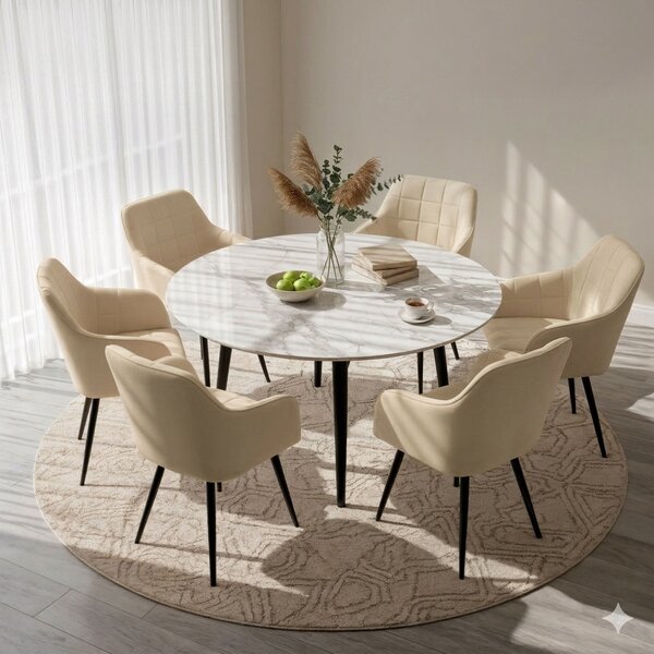 Set 6x jídelní prošívaná židle LARENZA - světle béžová / černá