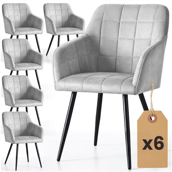 Set 6x jídelní prošívaná židle LARENZA - šedá / černá