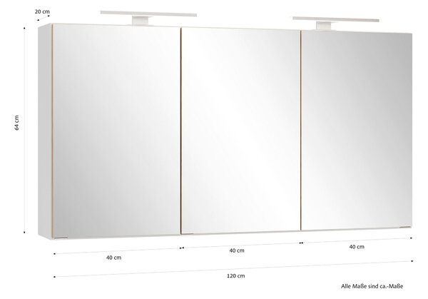 ZRCADLOVÁ SKŘÍŇKA, bílá, bílá, 120/64/20 cm Held - Koupelnové série, Online Only