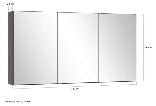 ZRCADLOVÁ SKŘÍŇKA, barvy grafitu, 120/64/20 cm Held - Koupelnové série, Online Only