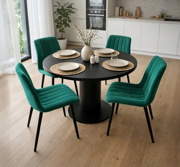Set 4x prošívaná jídelní židle LINORIA - láhvově zelená / černá