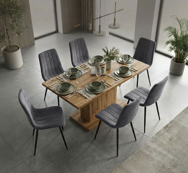 Set 6x prošívaná jídelní židle LINORIA - tmavý grafit / černá