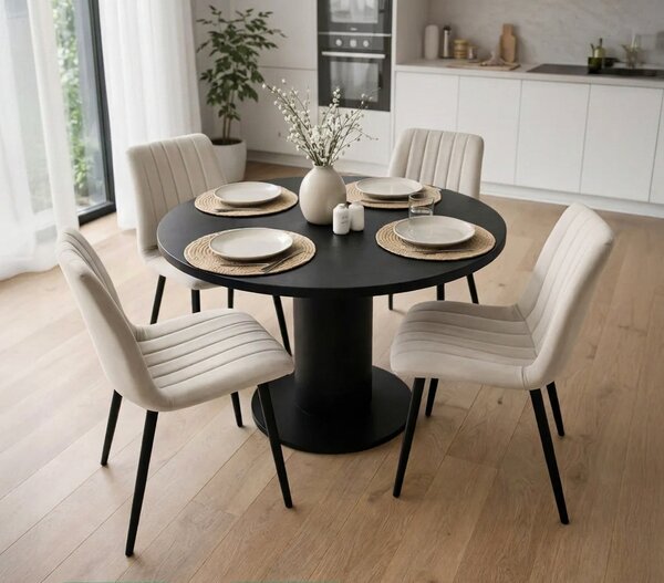 Set 4x prošívaná jídelní židle LINORIA - béžová / černá