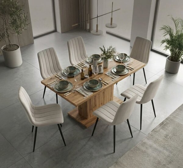 Set 6x prošívaná jídelní židle LINORIA - béžová / černá