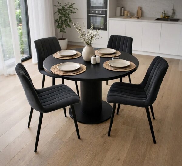 Set 4x prošívaná jídelní židle LINORIA - černá / černá