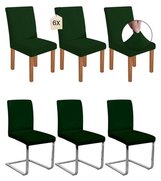 Potah na židli, elastický, tmavě zelený, sada 6 kusů, materiál: polyester/Elastan
