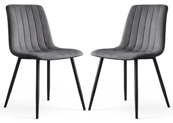 Set 2x prošívaná jídelní židle LINORIA - tmavý grafit / černá