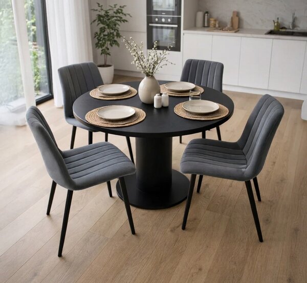 Set 4x prošívaná jídelní židle LINORIA - tmavý grafit / černá