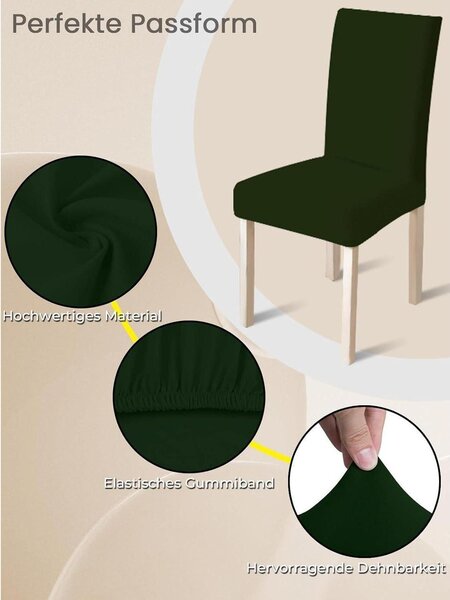 Potah na židli, elastický, tmavě zelený, sada 6 kusů, materiál: polyester/Elastan
