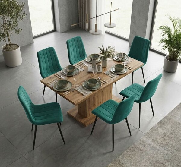 Set 6x prošívaná jídelní židle LINORIA - láhvově zelená / černá