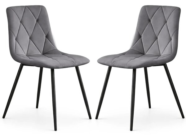 Set 2x prošívaná jídelní židle MILORIA - tmavý grafit / černá