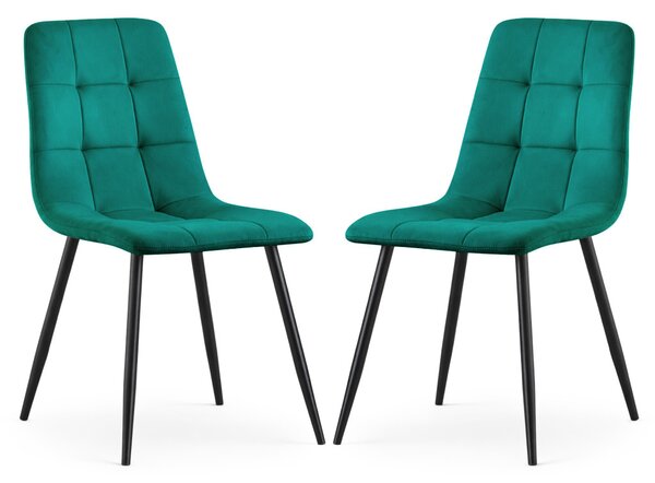 Set 2x prošívaná jídelní židle NIROLIA - láhvově zelená / černá