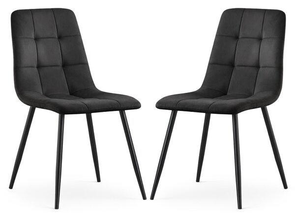 Set 2x prošívaná jídelní židle NIROLIA - černá / černá