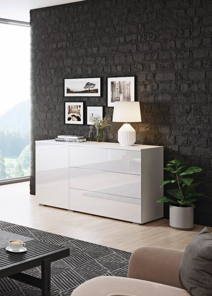 MINIO go for it, komoda "PARMA", 110 cm, bílá / bílá barva s vysokým leskem