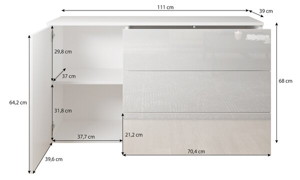 MINIO go for it, komoda "PARMA", 110 cm, bílá / bílá barva s vysokým leskem