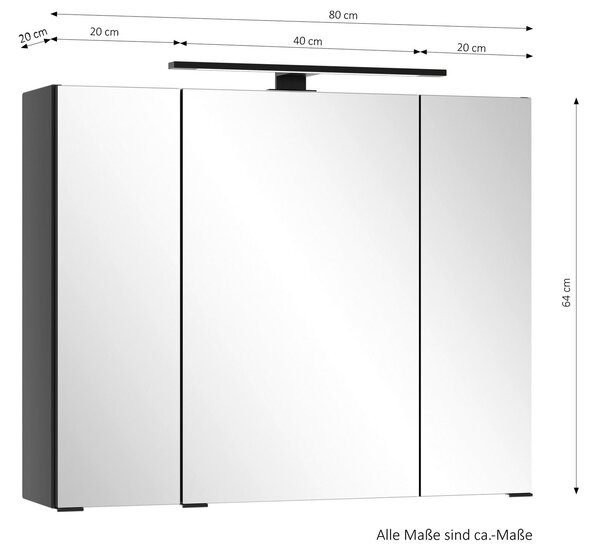 ZRCADLOVÁ SKŘÍŇKA, černá, černá, 80/64/20 cm Held - Koupelnové série, Online Only