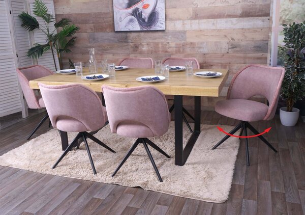 Sada 6 jídelních židlí HWC-N72, čalouněná kuchyňská židle, otočná s automatickým návratem, potahová látka/textil (420 g/m²) – růžová