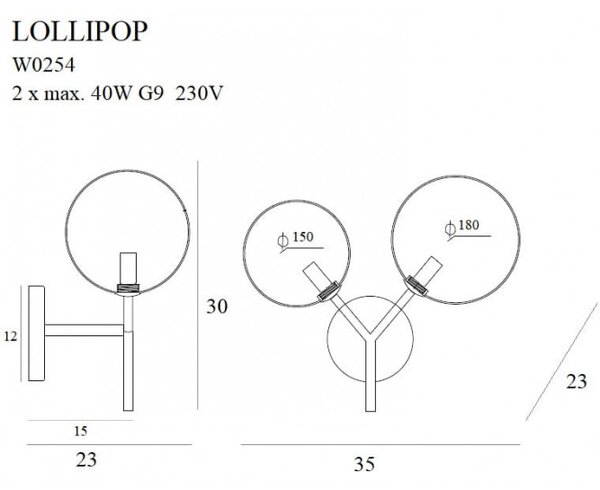 Maxlight W0254 Nástěnné svítidlo LOLLIPOP zlaté + čiré sklo