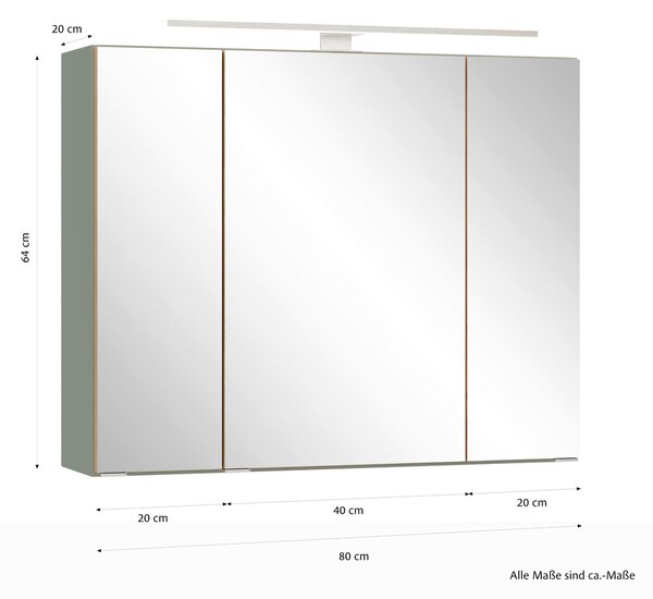 ZRCADLOVÁ SKŘÍŇKA, divoký dub, rákosová zelená, 80/64/20 cm Held - Koupelnové série, Online Only