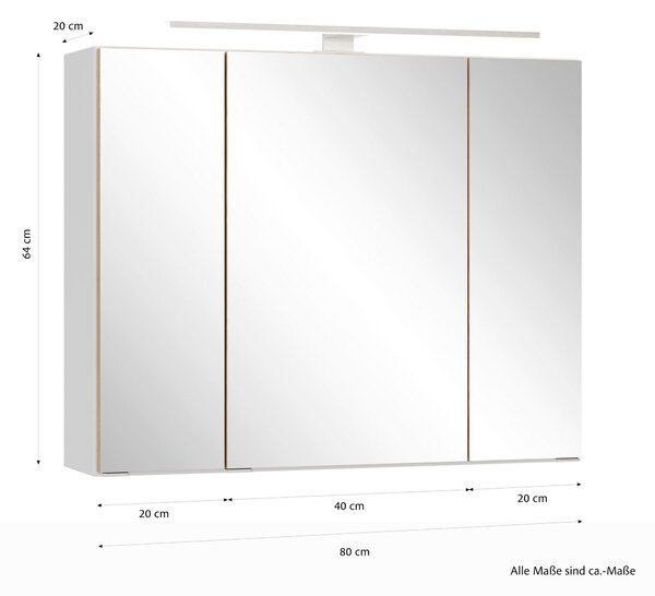 ZRCADLOVÁ SKŘÍŇKA, divoký dub, bílá, 80/64/20 cm Held - Koupelnové série, Online Only