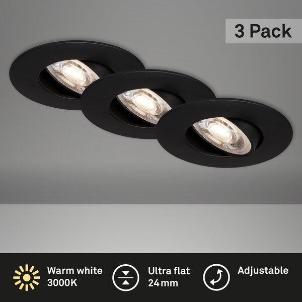 BRI 7146-035 3ks sada ultraploché LED vestavné svítidlo, pr. 9 cm, 5 W, černá - BRILONER