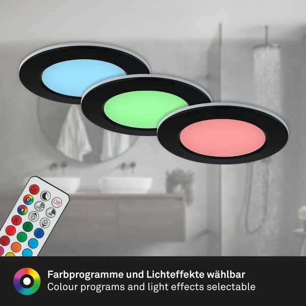 BRI 7035-035 RGB-CCT LED vestavná svítidla sada, pr.9,2 cm, 3x LED, 4,8 W, 450 lm, černá - BRILONER