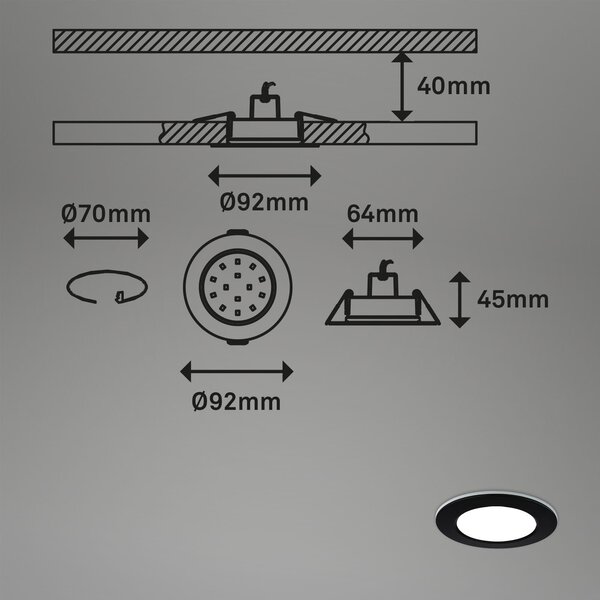 BRI 7035-035 RGB-CCT LED vestavná svítidla sada, pr.9,2 cm, 3x LED, 4,8 W, 450 lm, černá - BRILONER