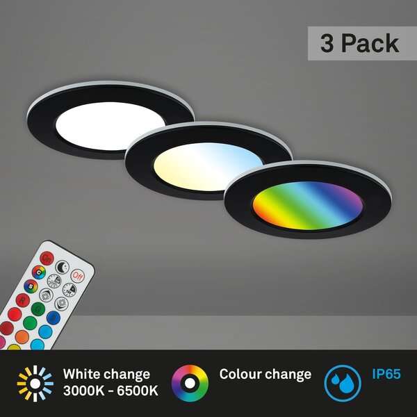 BRI 7035-035 RGB-CCT LED vestavná svítidla sada, pr.9,2 cm, 3x LED, 4,8 W, 450 lm, černá - BRILONER