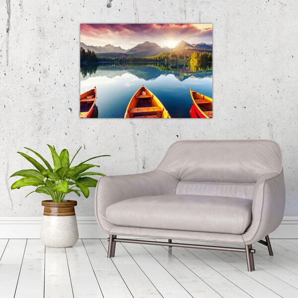 Obraz - Jezero s loďkami (70x50 cm)