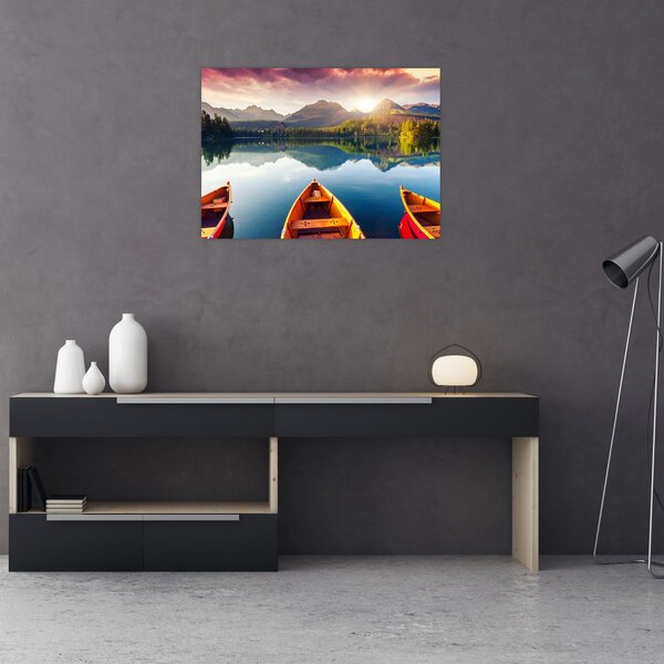 Obraz - Jezero s loďkami (70x50 cm)