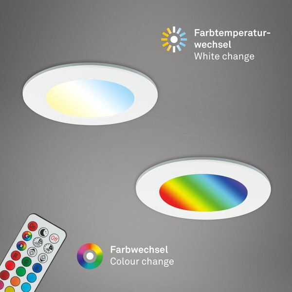 BRI 7035-036 RGB-CCT LED vestavná svítidla sada, pr.9,2 cm, 3x LED, 4,8 W, 450 lm, bílé - BRILONER