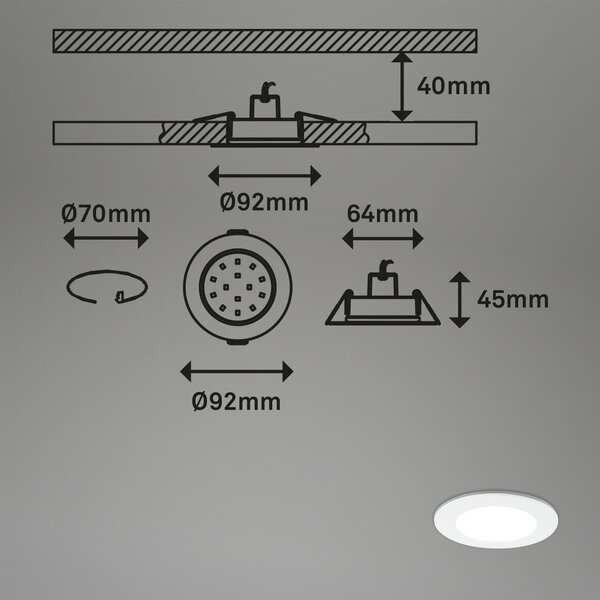 BRI 7034-036 CCT LED vestavná svítidla sada, pr.9,2 cm, 3x LED, 4,8 W, 450 lm, bílé - BRILONER