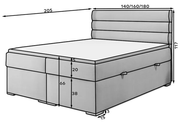 Kontinentální postel 140x200 SERION - antracitová