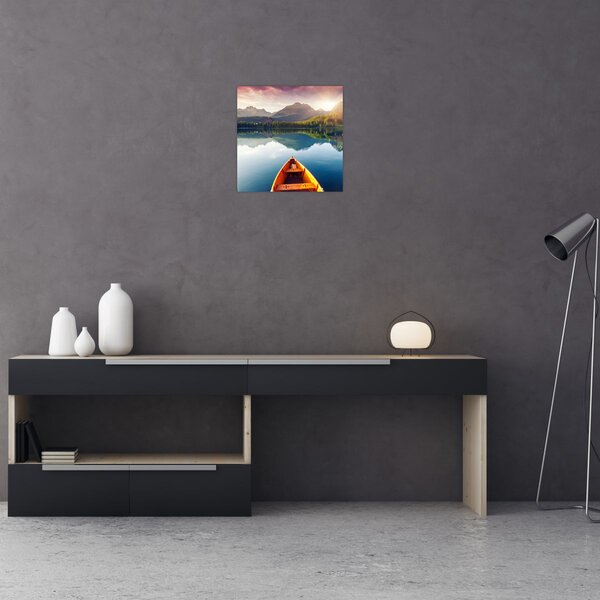 Obraz - Jezero s loďkami (30x30 cm)