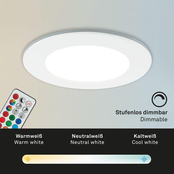 BRI 7035-036 RGB-CCT LED vestavná svítidla sada, pr.9,2 cm, 3x LED, 4,8 W, 450 lm, bílé - BRILONER