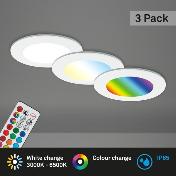 BRI 7035-036 RGB-CCT LED vestavná svítidla sada, pr.9,2 cm, 3x LED, 4,8 W, 450 lm, bílé - BRILONER