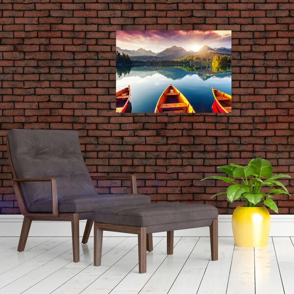 Obraz - Jezero s loďkami (70x50 cm)