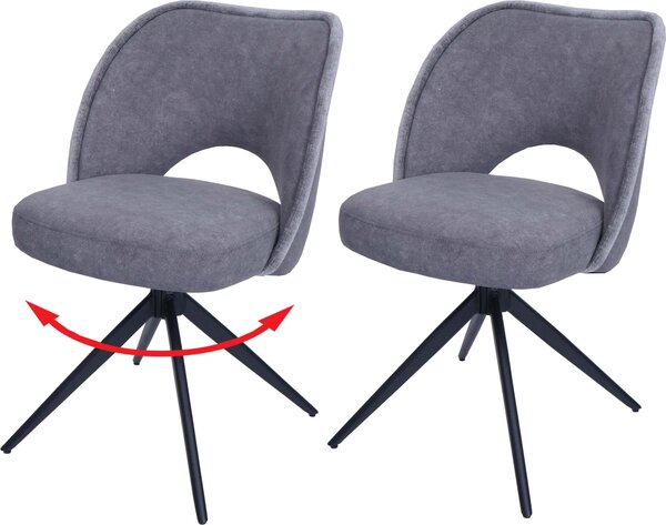 Sada dvou jídelních židlí HWC-N72, čalouněná kuchyňská židle, otočná s automatickým návratem, potahová látka/textil (420 g/m²), tmavě šedá barva