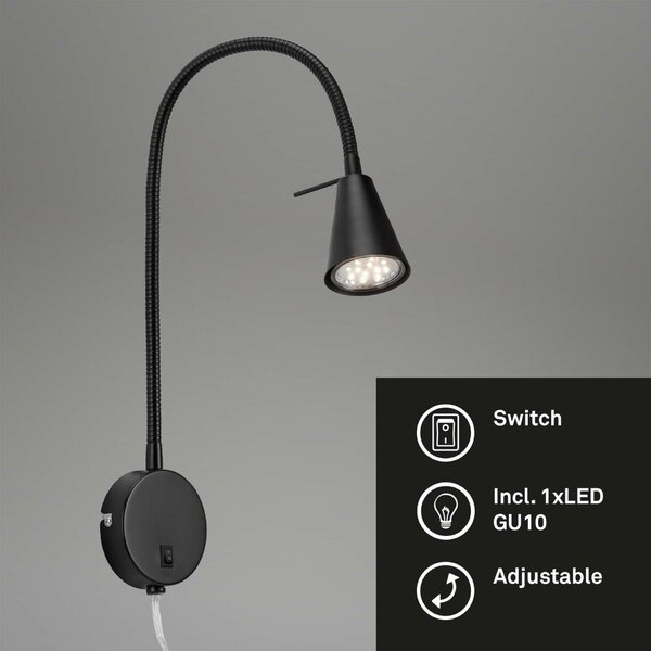 BRILONER Flexibilní nástěnné svítidlo 45 cm 1xGU10 5W 400lm černá BRI 2082015