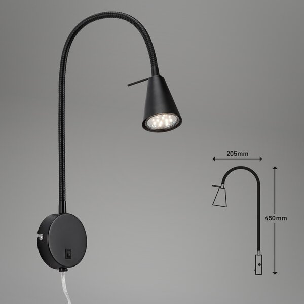 BRILONER Flexibilní nástěnné svítidlo 45 cm 1xGU10 5W 400lm černá BRI 2082015