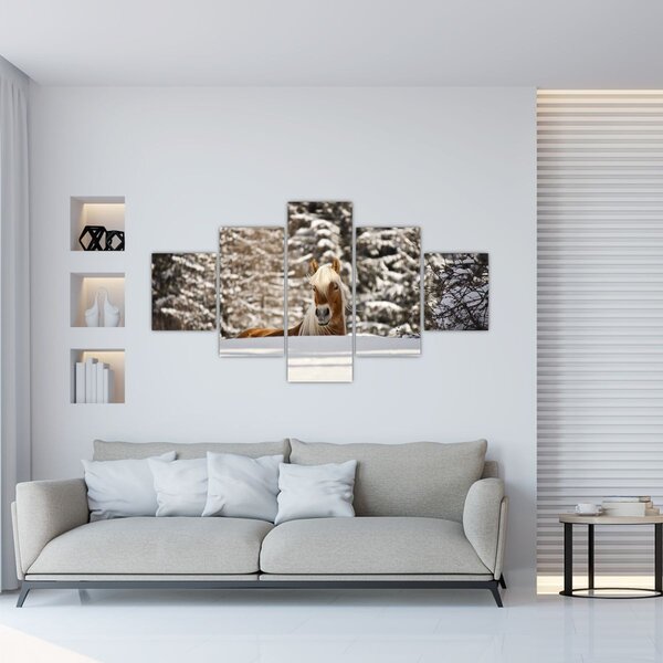 Obraz - Kůň v zimní krajině (125x70 cm)