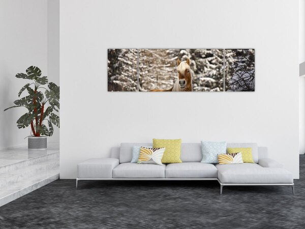 Obraz - Kůň v zimní krajině (170x50 cm)