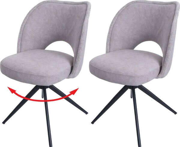 Sada dvou jídelních židlí HWC-N72, čalouněná kuchyňská židle, otočná s automatickým návratem, potahová látka/textil (420 g/m²), světle šedá barva