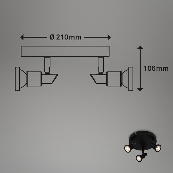 BRILONER LED bodové svítidlo pr. 21 cm 3xGU10 4,8W 400lm černá IP44 BRI 2992-035R