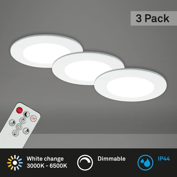 BRI 7034-036 CCT LED vestavná svítidla sada, pr.9,2 cm, 3x LED, 4,8 W, 450 lm, bílé - BRILONER