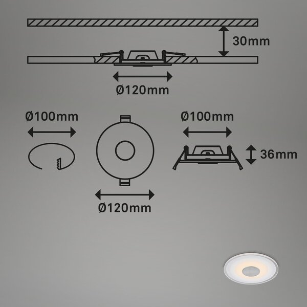 BRI 7043-039 LED vestavné svítidlo, pr.12 cm, 3x LED, 6 W, 650 lm, hliník - BRILONER