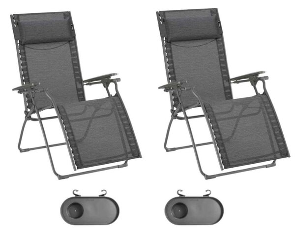 Výhodná sada 2 ks Relaxační křeslo EVOLUTION Batyline®DUO šedá Obsidian s držáky nápojů